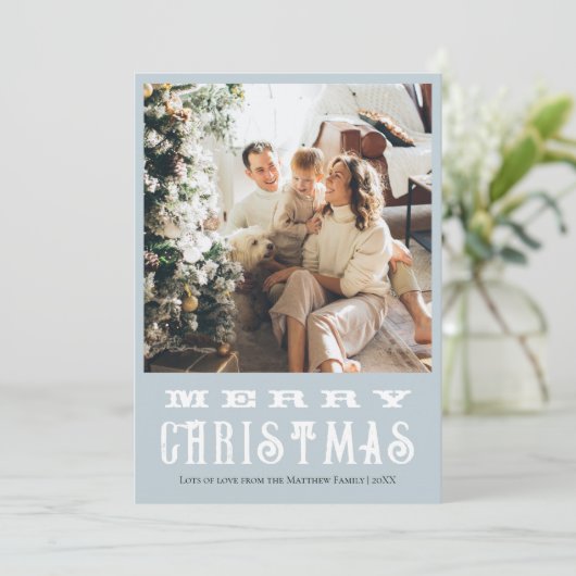 クラシック冬の動物の青い家族クリスマス シーズンカード (スタンド正面)