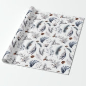 クラシック冬の白素朴水色植物学 ラッピングペーパー (アンロールド)