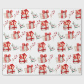 クラシック冬の赤と緑のギフト ラッピングペーパー (フラット)