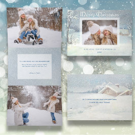 クラシック冬メリークリスマス雪写真 三つ折りクリスマスカード