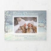 クラシック冬メリークリスマス雪写真 三つ折りクリスマスカード (カバー)