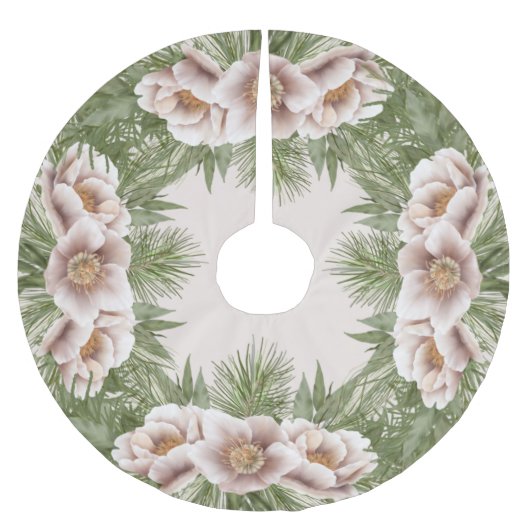 クラシック冬赤面ピンクフローラツリースカート ブラッシュドポリエステルツリースカート (正面)