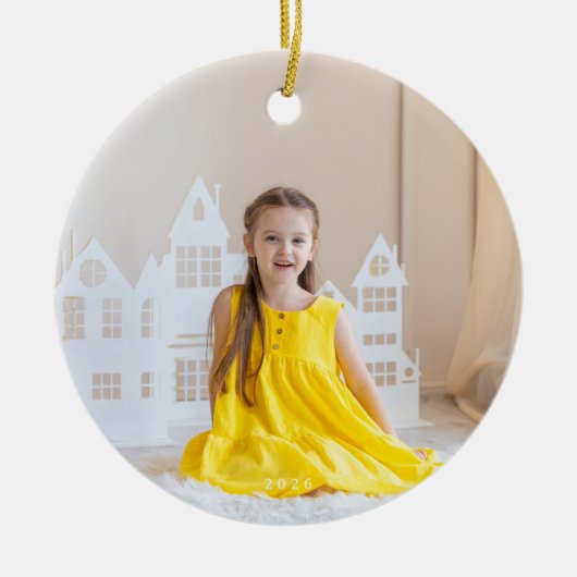 クラシック初めてのクリスマス植物写真2枚 セラミックオーナメント (正面)