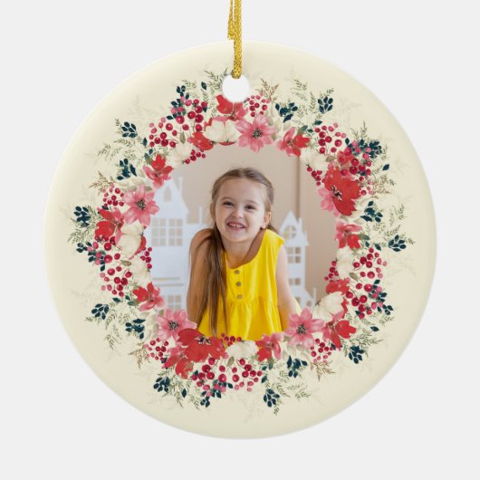 クラシック初めてのクリスマス植物写真2枚 セラミックオーナメント (裏面)