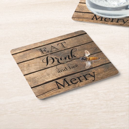 クラシック動揺して木ハネビー スクエアペーパーコースター (アングル)