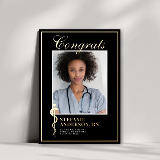 クラシック医療看護フォトフォイル卒業 箔招待状