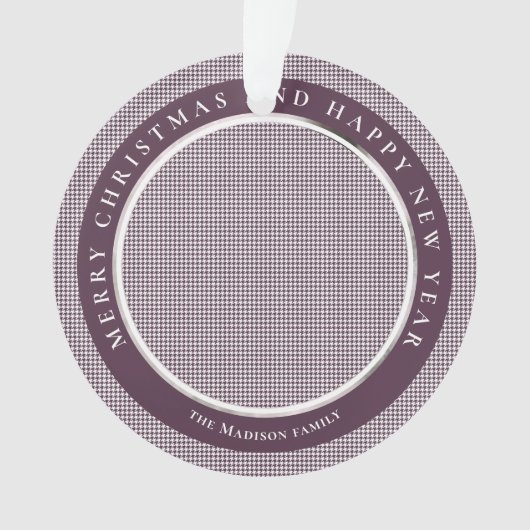 クラシック千鳥格子のパーソナライズされた写真 オーナメント (正面)
