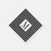 クラシック千鳥格子の黒モノグラム模様 スタンダードカクテルナプキン (角)