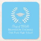 クラシック卒業パーティーカロライナカスタムブルー スクエアペーパーコースター (正面)