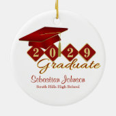 クラシック卒業レッドと金ゴールド セラミックオーナメント (裏面)