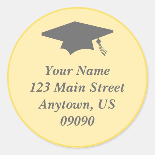 クラシック卒業住所 シール(黄色) ラウンドシール (正面)