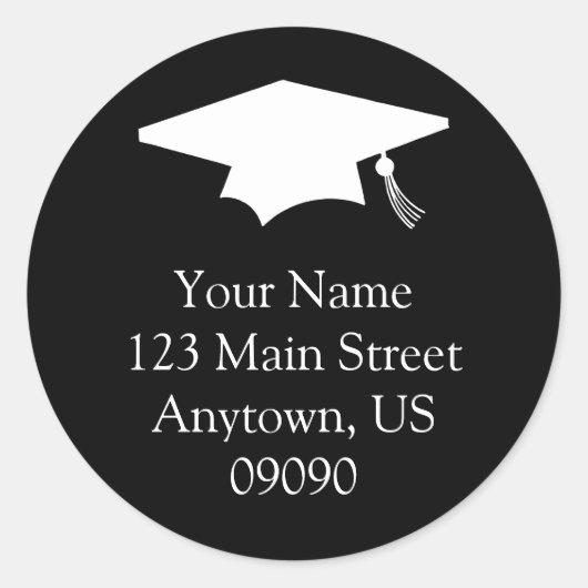 クラシック卒業住所 シール（黒） ラウンドシール (正面)
