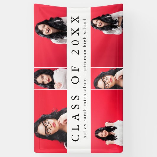クラシック卒業写真コラージュと名前ブラック 横断幕 (縦)
