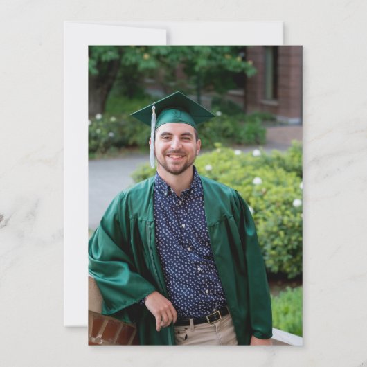 クラシック卒業式キャップグリーン金ゴールドサッカー写真 招待状 (裏面)