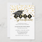 クラシック卒業式キャップブラック金ゴールド写真 招待状 (正面)