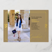 クラシック卒業式グリーン&ゴールドフォイル 箔招待状 (正面)