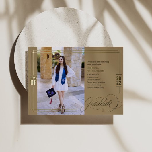 クラシック卒業式グリーン&ゴールドフォイル 箔招待状