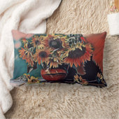 クラシック印象派スタイルひまわり花瓶 ランバークッション (ブランケット)