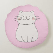 クラシック可愛いシックシンプルスケッチホワイトキャットオンピンク ラウンドクッション (裏面)