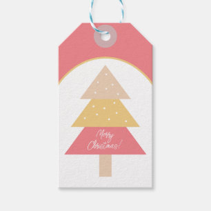 クラシック可愛いピンクトーンメリークリスマスツリー ギフトタグ