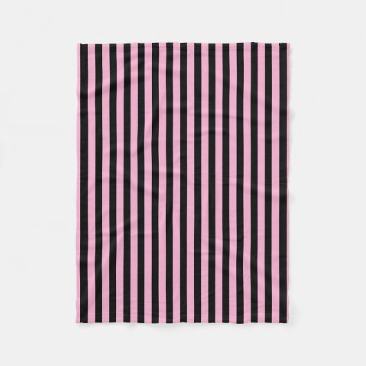 クラシック可愛モダンいブラック&ピンクストライプの フリースブランケット (正面)