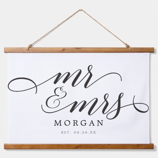 クラシック台本Mr&Mrsのサイン結婚バナー 吊り下げ型タペストリー (正面)