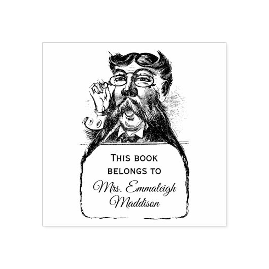 クラシック司書ヴィンテージ口ひげ男性 ラバースタンプ (インプリント)