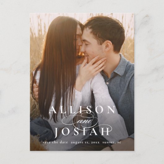 クラシック名エレガント写真結婚式の日付を保存 案内ポストカード (正面)