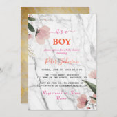 クラシック名カスタマイズ白大理石ベイビーシャワー 招待状 (正面/裏面)