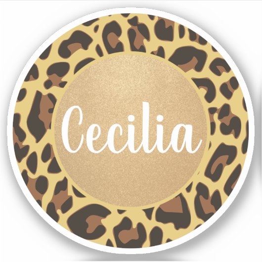 クラシック名パーソナライズされたレオパードアニマルプリント シール (正面)