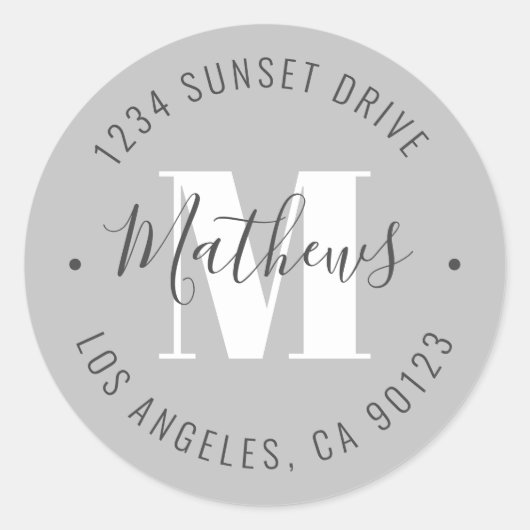 クラシック名モノグラムのと循環文字 |グレー ラウンドシール (正面)