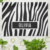 クラシック名前をカスタムするゼブラアニマルプリントパターン キッチンタオル (折り畳み)