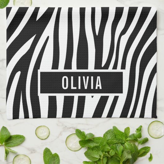 クラシック名前をカスタムするゼブラアニマルプリントパターン キッチンタオル (折り畳み)