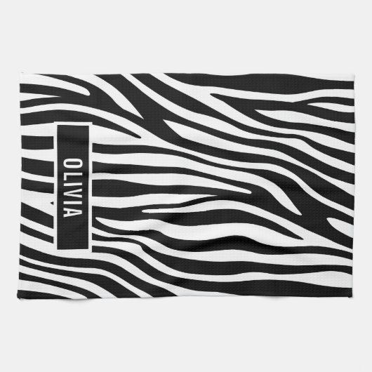 クラシック名前をカスタムするゼブラアニマルプリントパターン キッチンタオル (横)