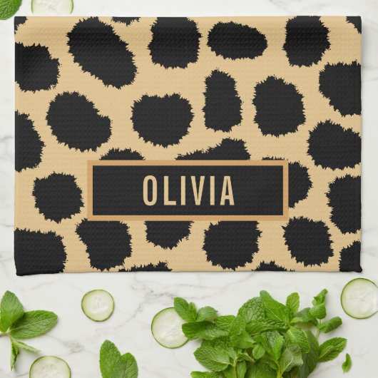 クラシック名前をカスタムするチエアニマルプリントパターン キッチンタオル (折り畳み)