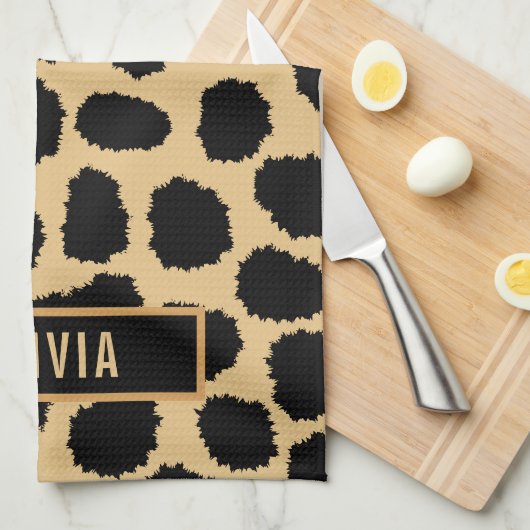 クラシック名前をカスタムするチエアニマルプリントパターン キッチンタオル (四つ折り)