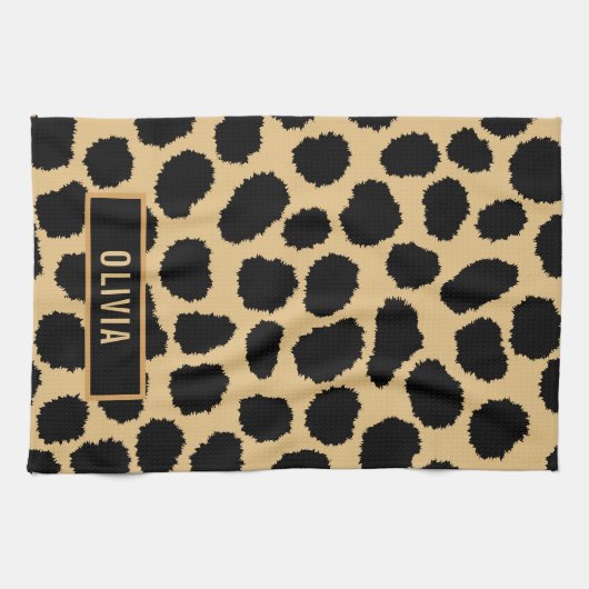 クラシック名前をカスタムするチエアニマルプリントパターン キッチンタオル (横)