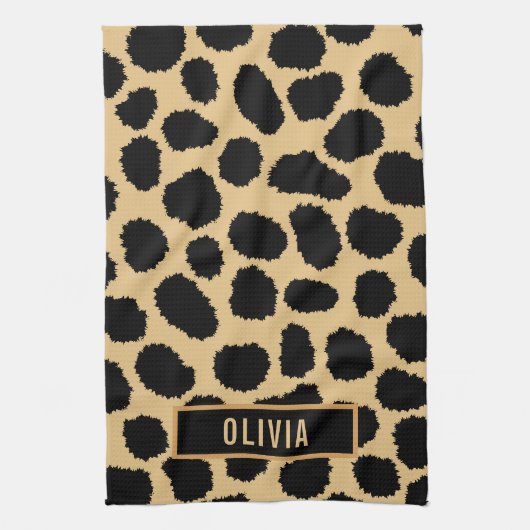 クラシック名前をカスタムするチエアニマルプリントパターン キッチンタオル (縦)