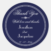 クラシック名前をカスタムするネイビーブルー結婚ズ ラウンドシール (正面)