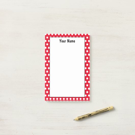 クラシック名前をカスタムする赤と白水玉模様の注意事項 ポストイット (デスク上)