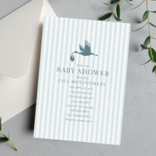 クラシック名門私立校風のSeersuckerストライプ Boy Baby Shower 招待状