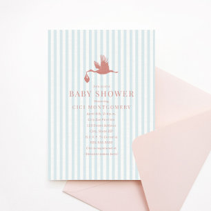 クラシック名門私立校風のSeersuckerストライプ Girl Baby Shower 招待状
