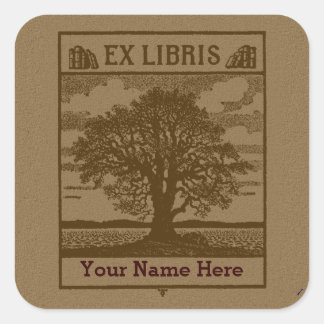 クラシック図書付きツリーEx Libris蔵書票 スクエアシール