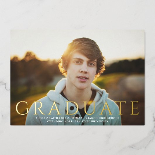 クラシック型大学院写真 |卒業実在 箔招待状 (正面)