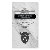 クラシック大理石レトロラベル理容師刃とひげ マグネット名刺 (正面縦)