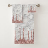 クラシック大理石白黒バラ金ゴールドグリッタードリップ バスタオルセット (インサイチュ)