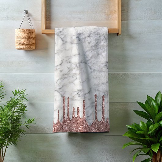 クラシック大理石白黒バラ金ゴールドグリッタードリップ バスタオルセット