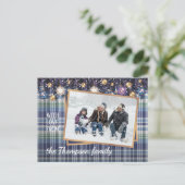 クラシック季節のごあいさつパープルブループレイド ポストカード (スタンド正面)