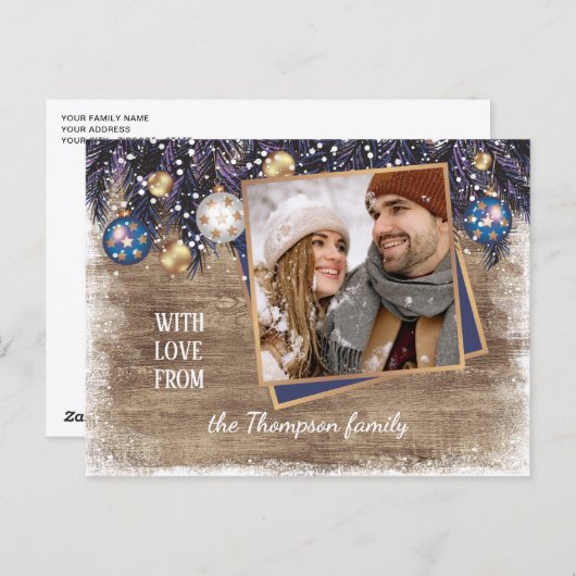 クラシック季節のごあいさつ木目模様 ポストカード (正面/裏面)