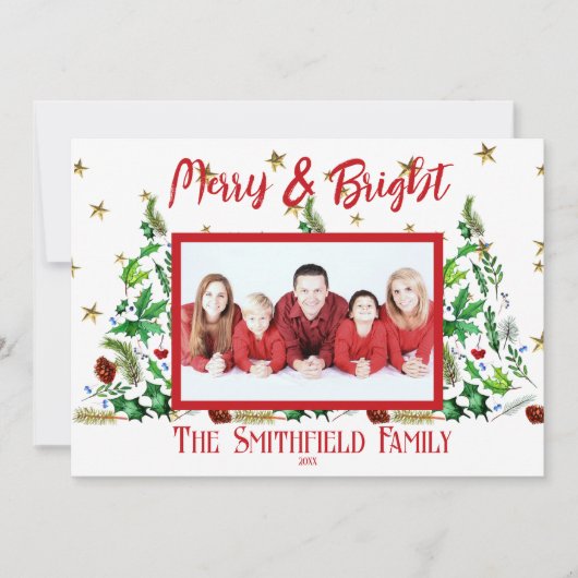 クラシック家族の写真メリーと明るいクリスマス シーズンカード (正面)
